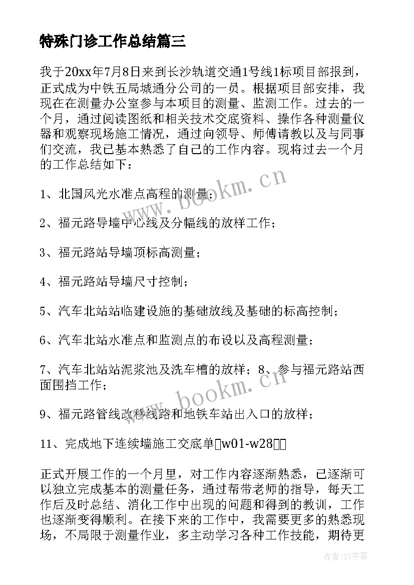 2023年特殊门诊工作总结(大全7篇)