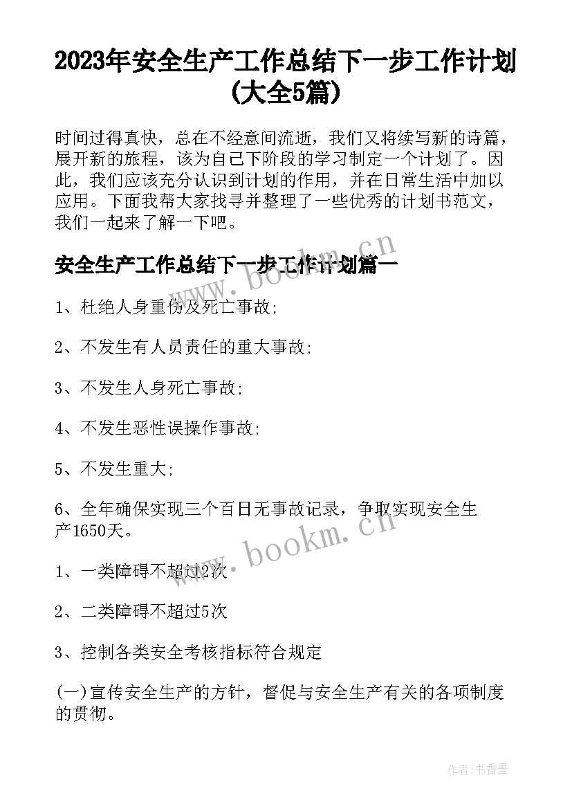 2023年安全生产工作总结下一步工作计划(大全5篇)