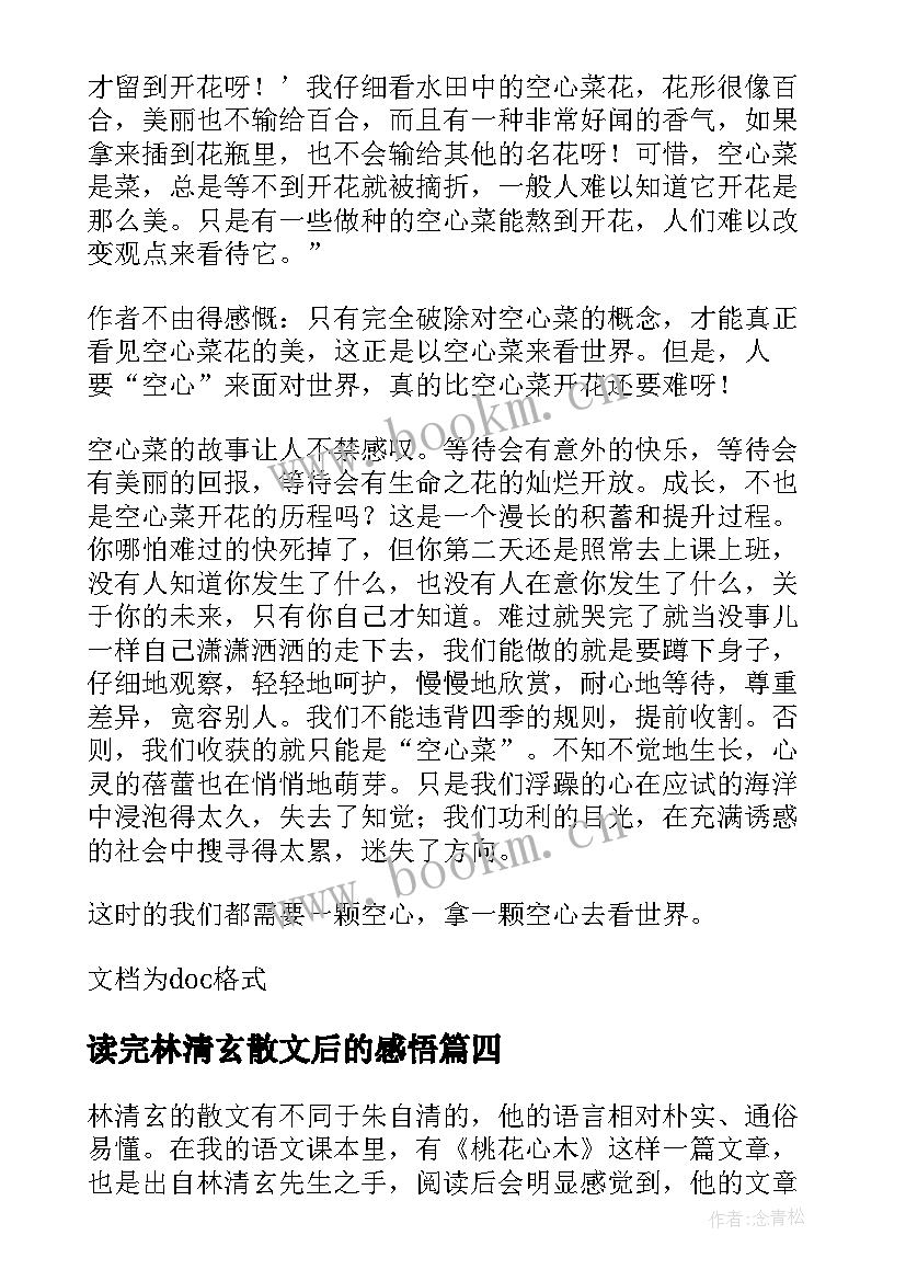 最新读完林清玄散文后的感悟 读林清玄散文集有感(模板5篇)