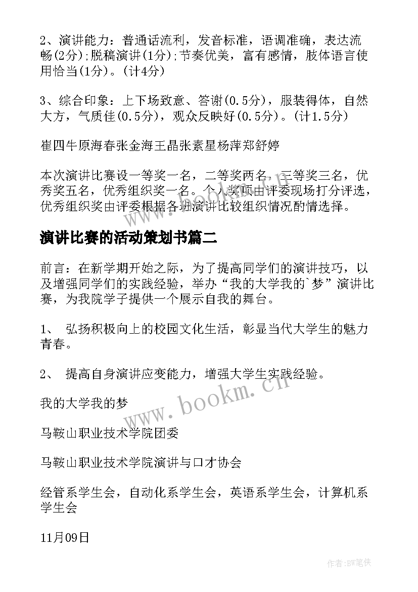 2023年演讲比赛的活动策划书(通用6篇)