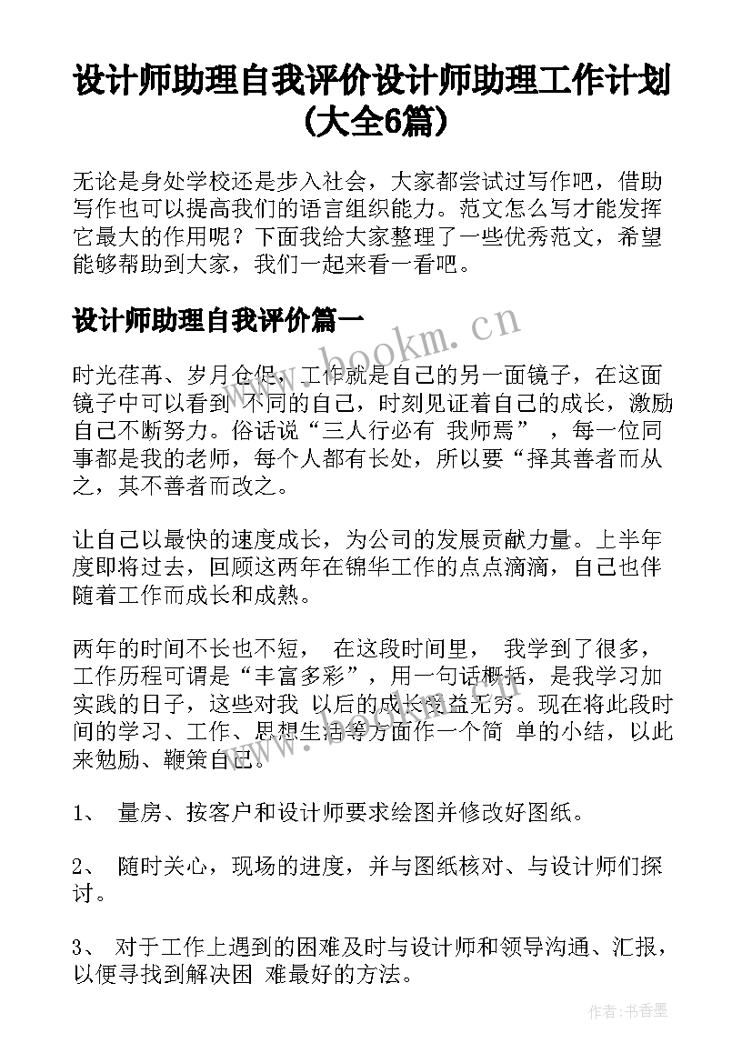 设计师助理自我评价 设计师助理工作计划(大全6篇)