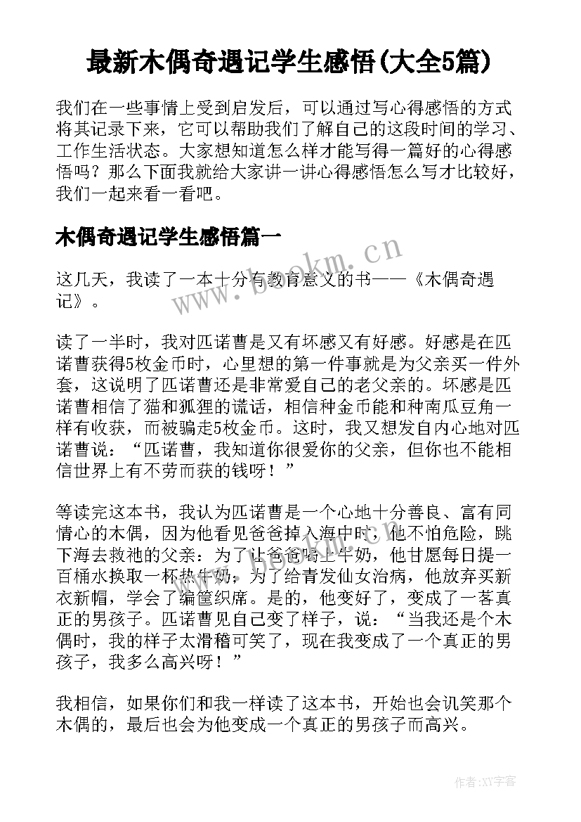 最新木偶奇遇记学生感悟(大全5篇)