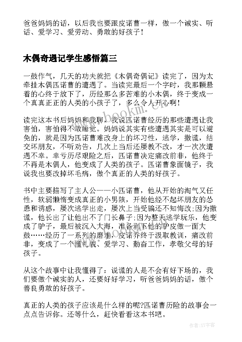 最新木偶奇遇记学生感悟(大全5篇)