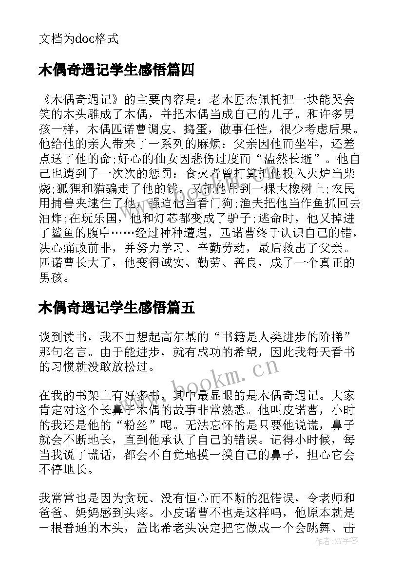 最新木偶奇遇记学生感悟(大全5篇)