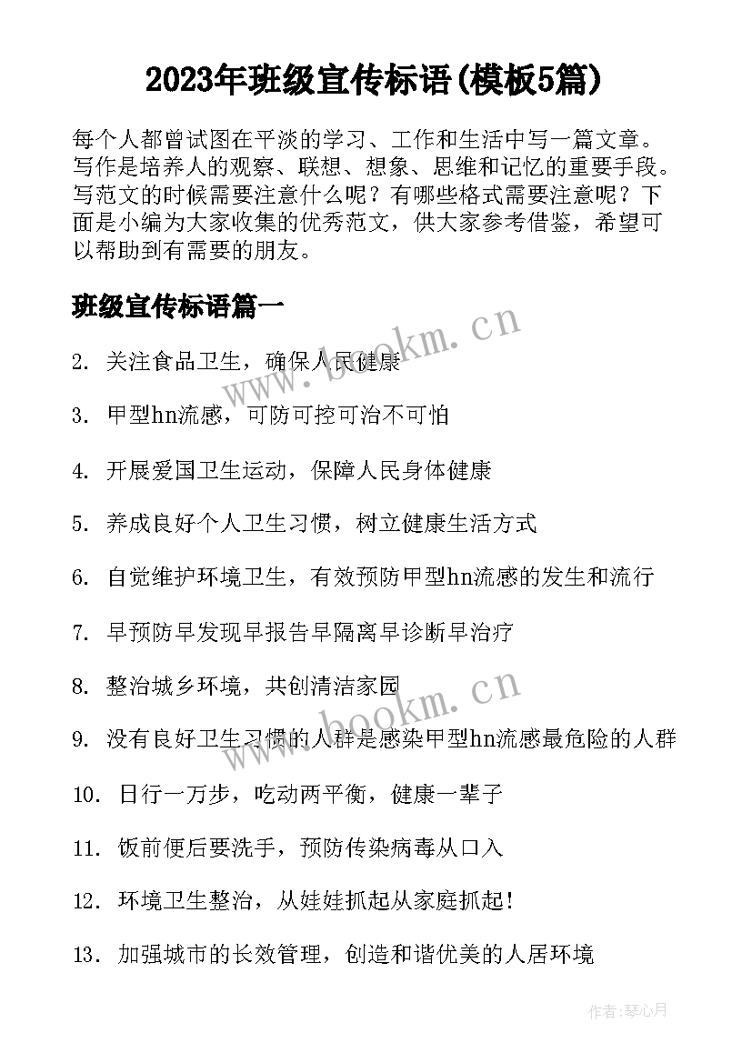 2023年班级宣传标语(模板5篇)