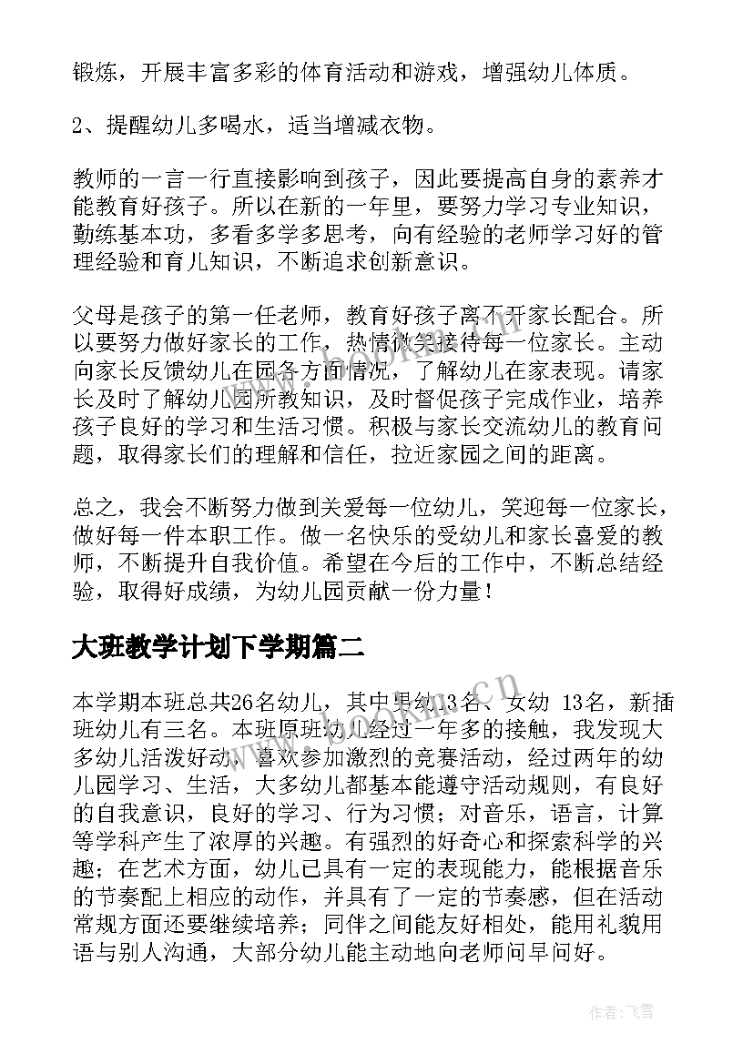 2023年大班教学计划下学期 大班下学期教学计划(优秀8篇)