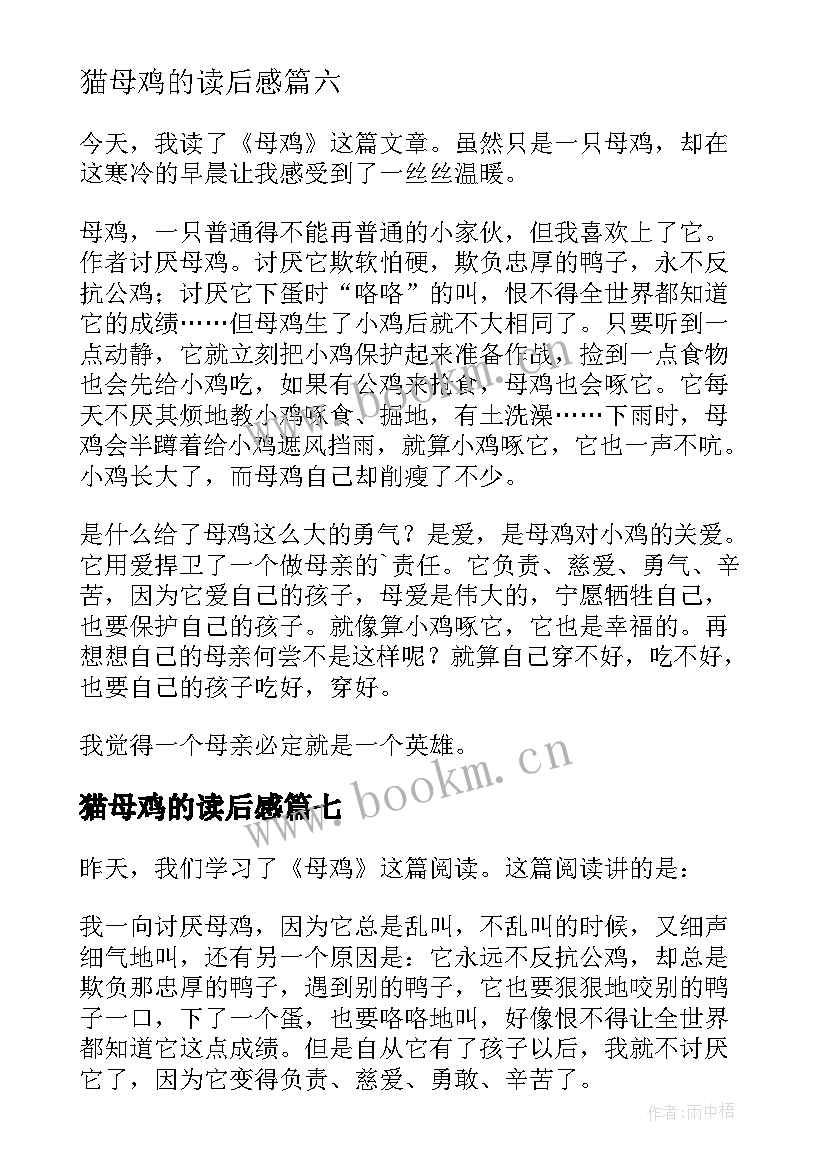 2023年猫母鸡的读后感(实用10篇)