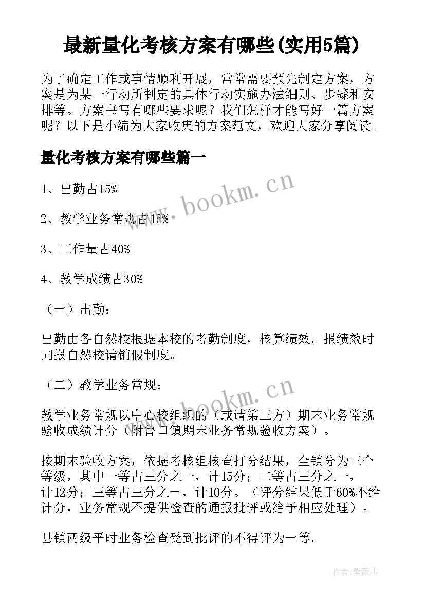 最新量化考核方案有哪些(实用5篇)