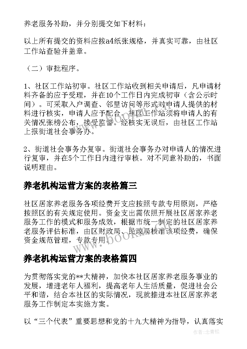 最新养老机构运营方案的表格 社区养老服务中心运营方案(通用5篇)