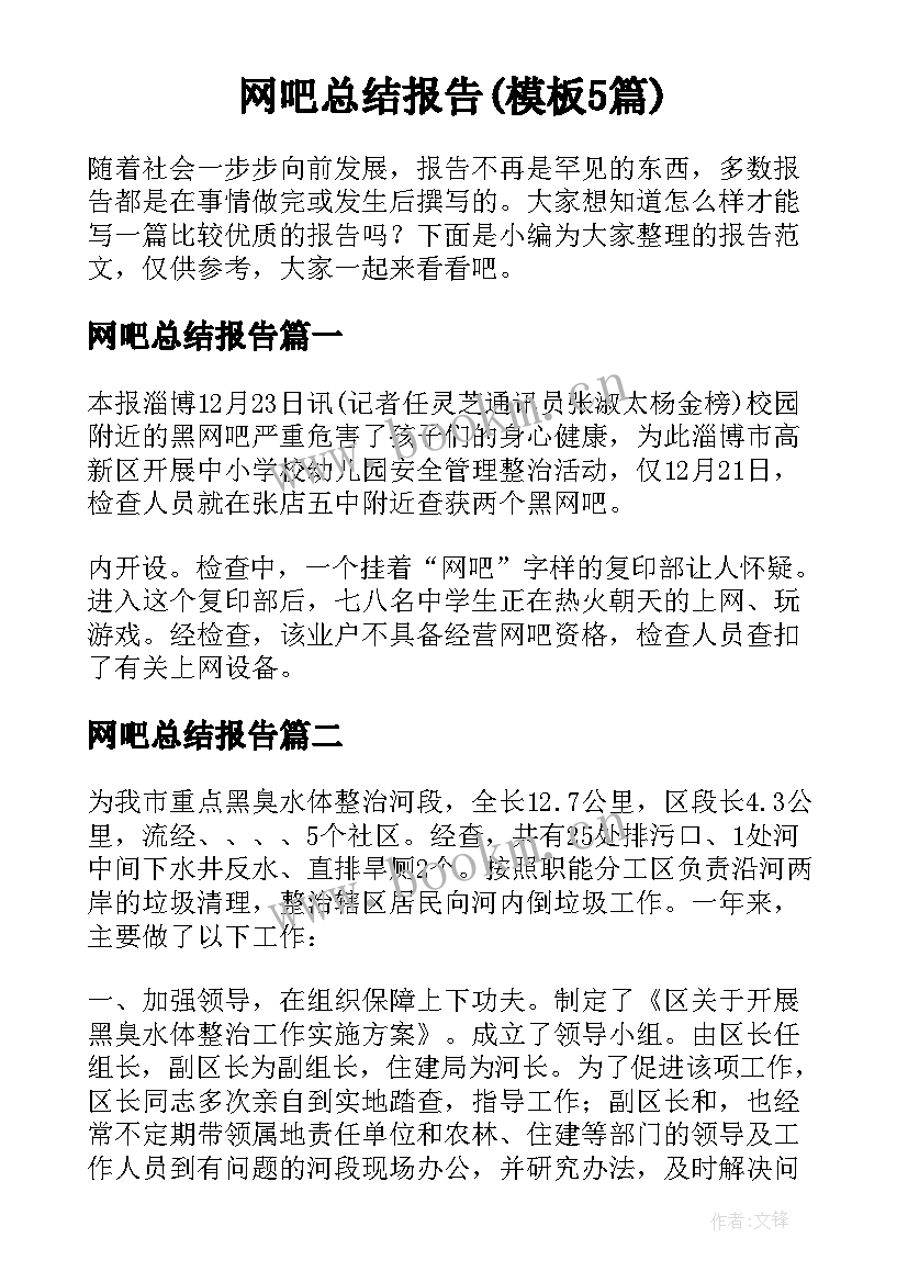 网吧总结报告(模板5篇)