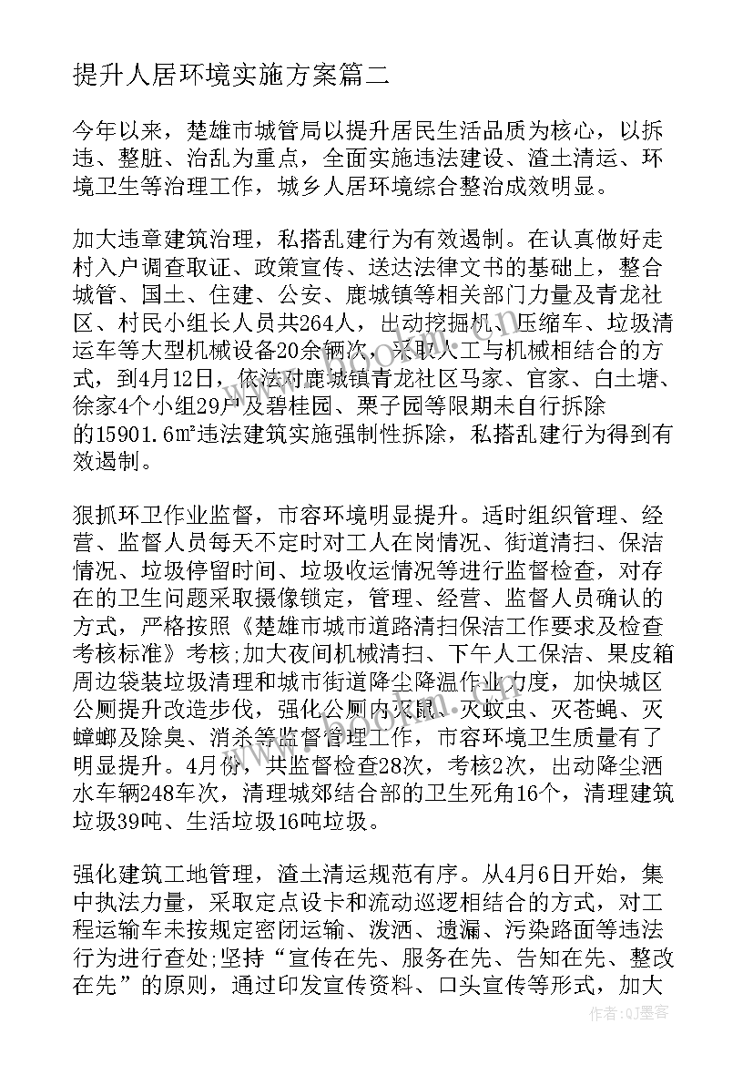 2023年提升人居环境实施方案(优秀5篇)