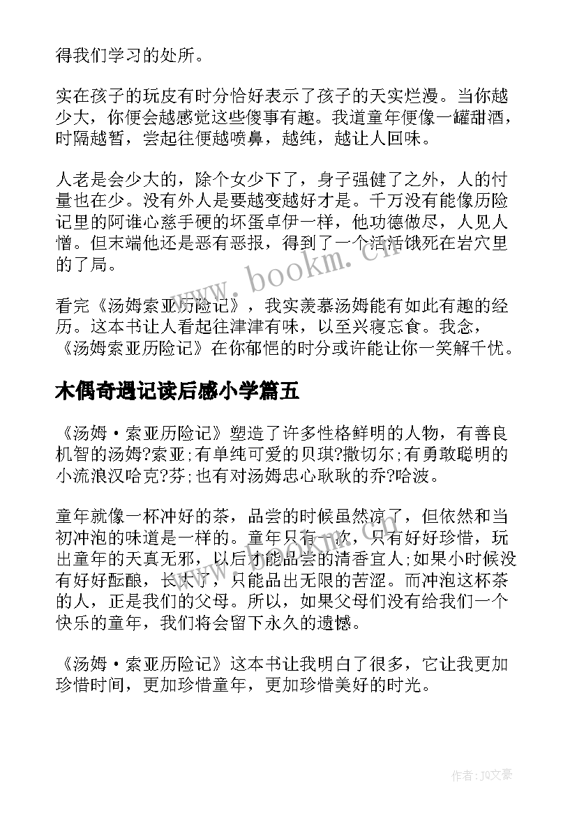 2023年木偶奇遇记读后感小学(大全5篇)