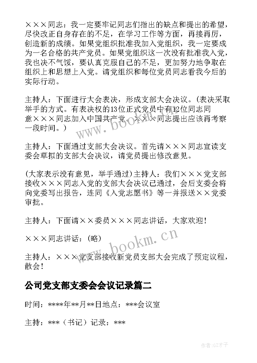 公司党支部支委会会议记录(通用5篇)