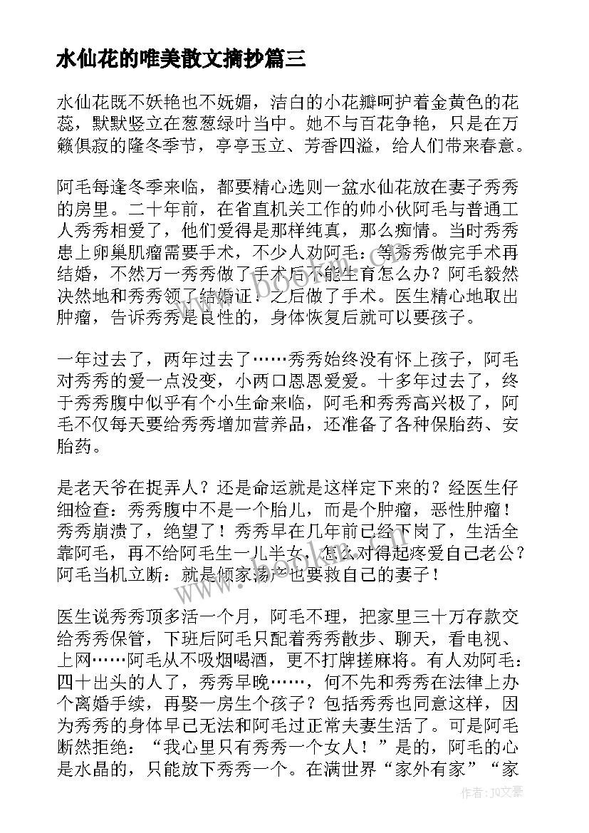 最新水仙花的唯美散文摘抄 水仙花的唯美散文(优质5篇)