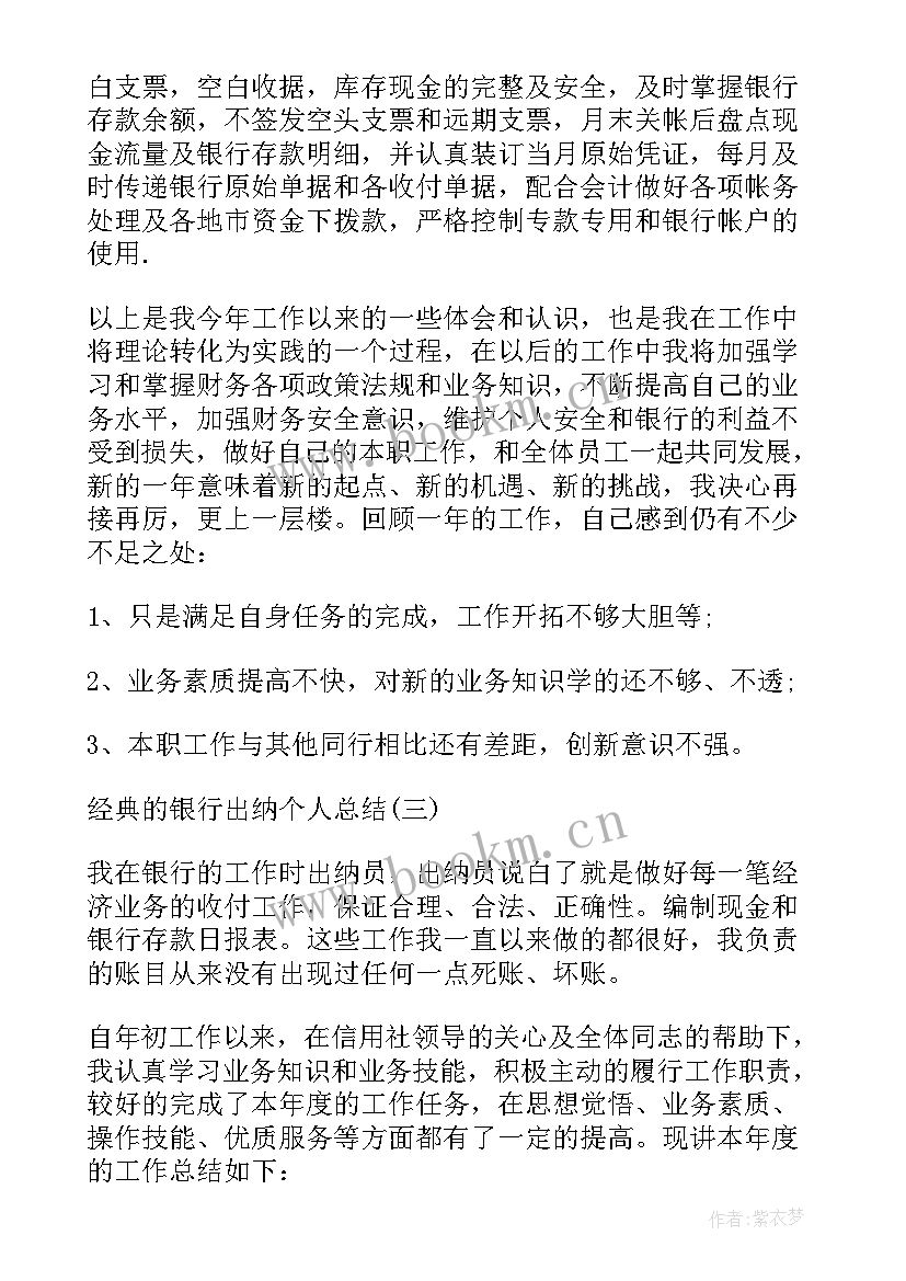 银行出纳年终个人总结报告 银行出纳年终总结(优秀7篇)