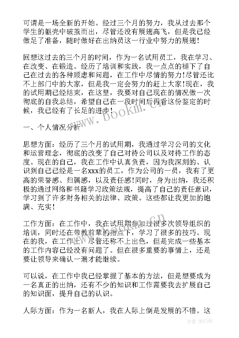 2023年影院出纳述职报告 出纳转正自我鉴定(汇总8篇)