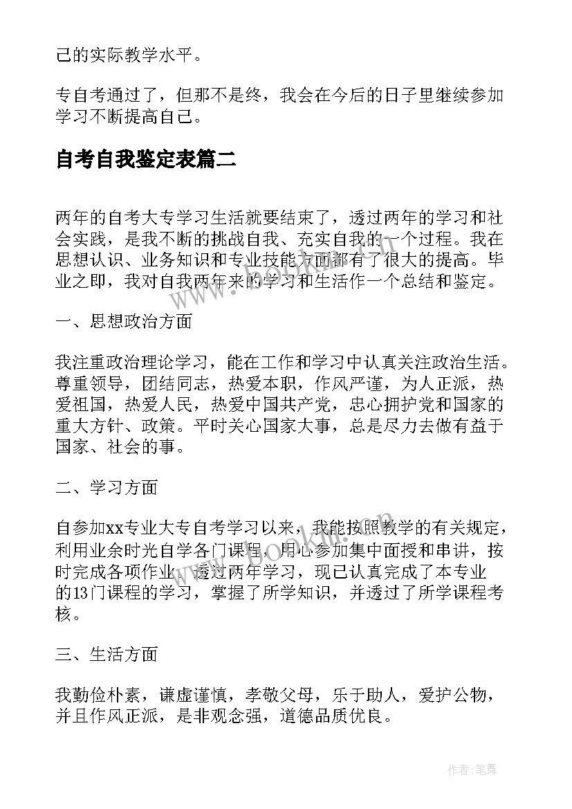 最新自考自我鉴定表 自考自我鉴定(优质8篇)