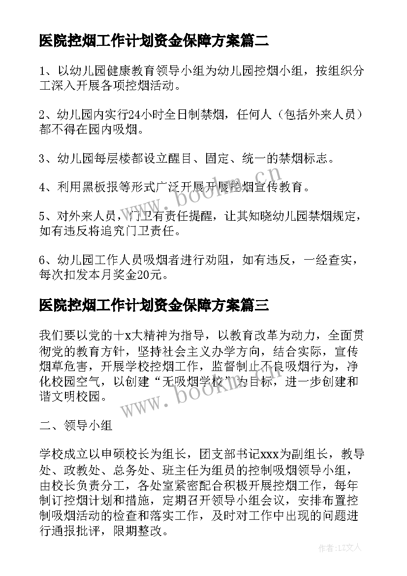 医院控烟工作计划资金保障方案(精选5篇)