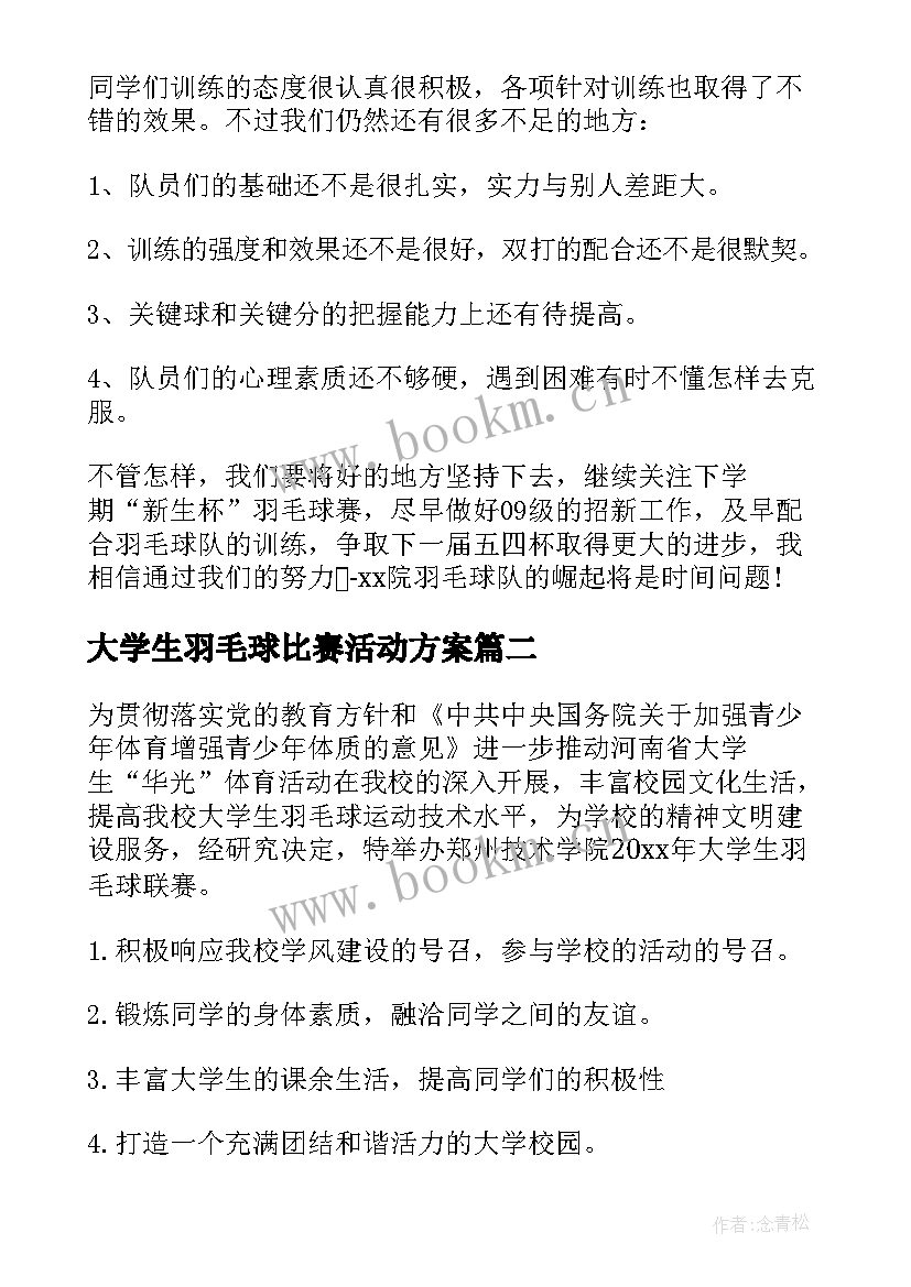 大学生羽毛球比赛活动方案(汇总5篇)