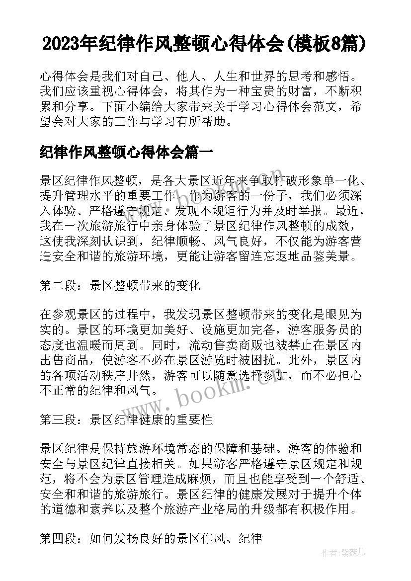 2023年纪律作风整顿心得体会(模板8篇)