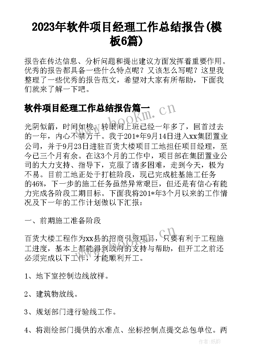 2023年软件项目经理工作总结报告(模板6篇)