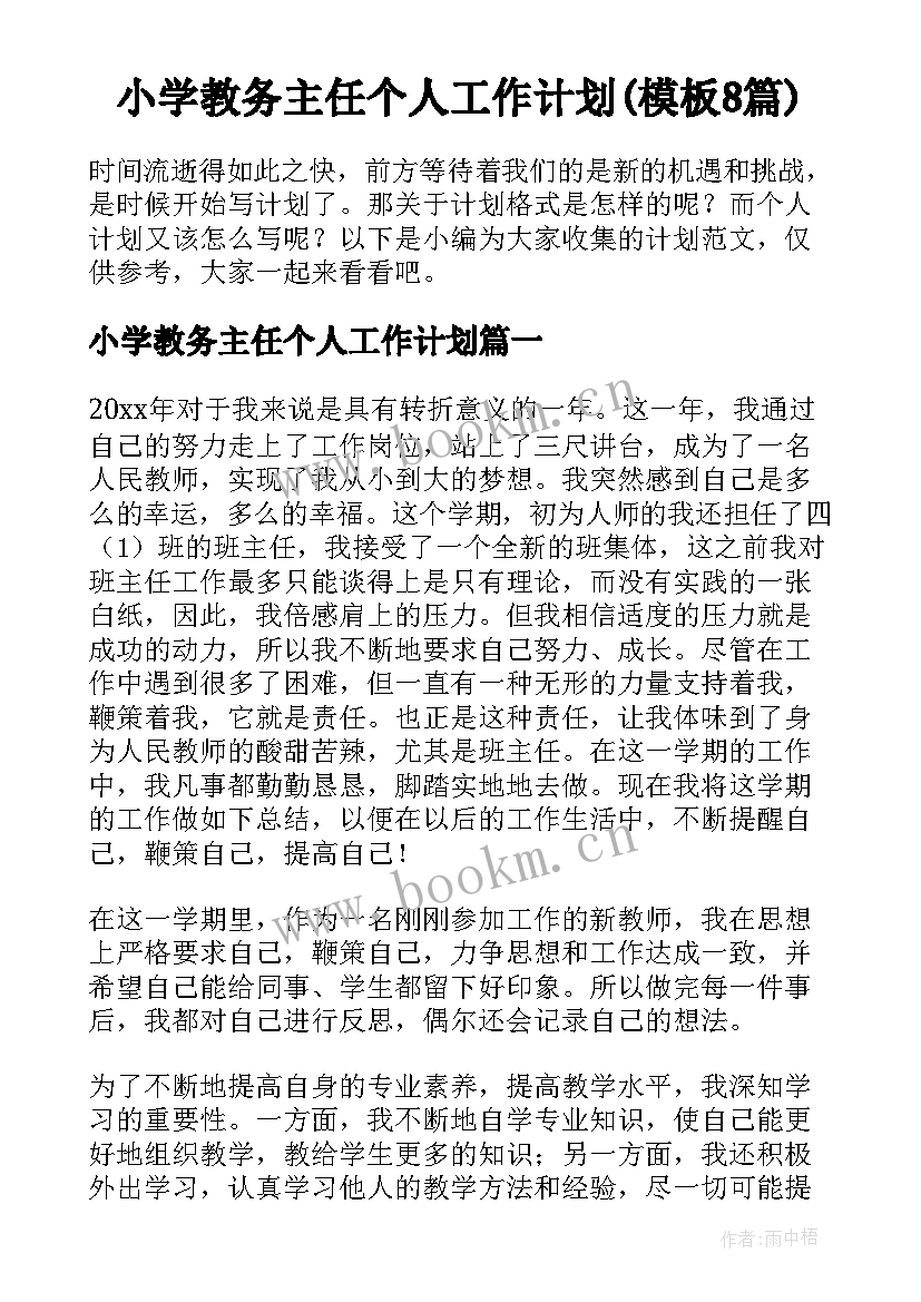 小学教务主任个人工作计划(模板8篇)