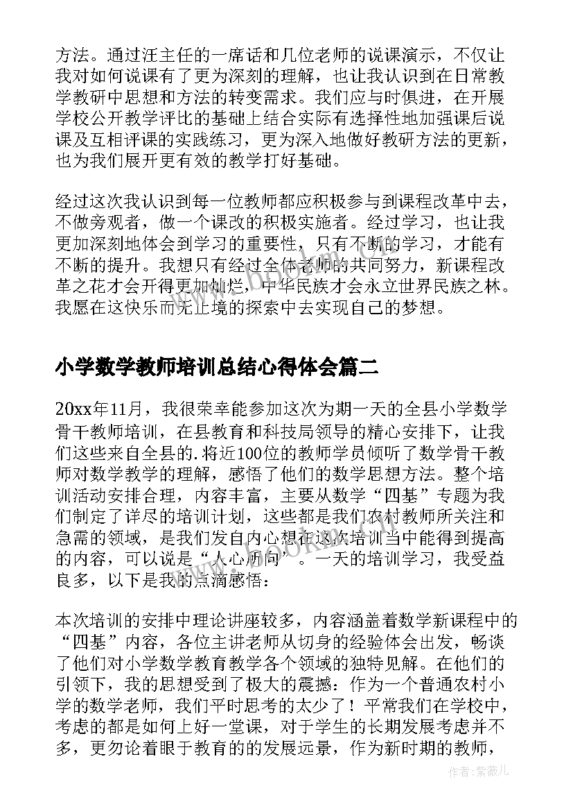 2023年小学数学教师培训总结心得体会 小学数学教师培训总结心得(精选8篇)