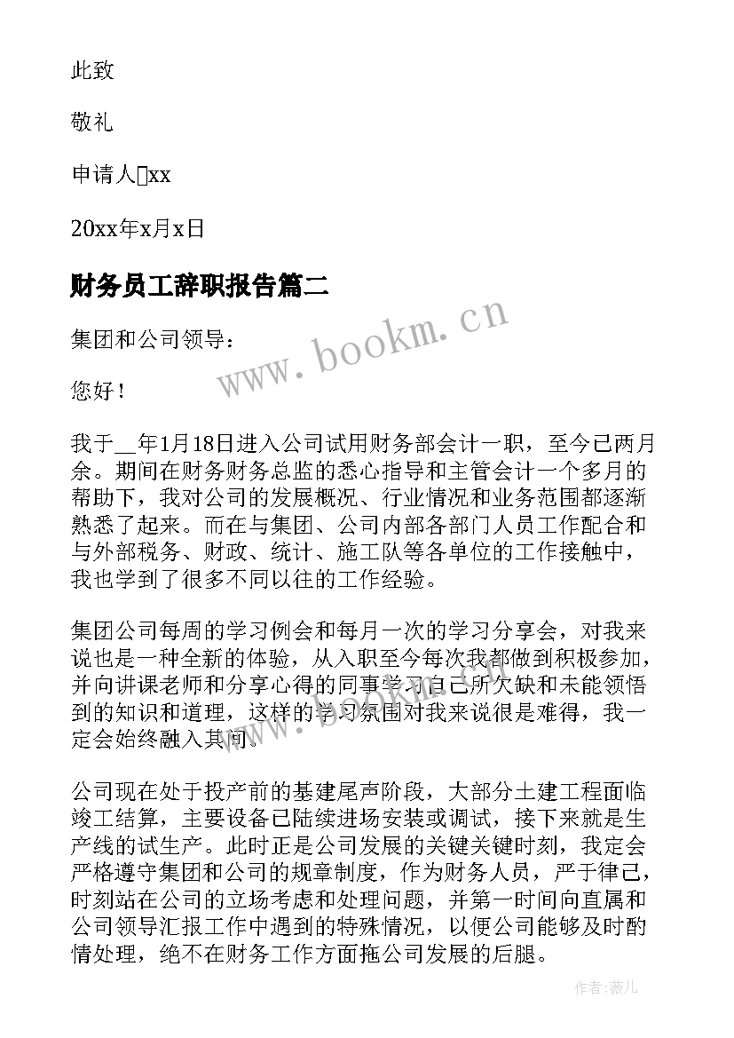 财务员工辞职报告 财务员工转正申请书(实用7篇)