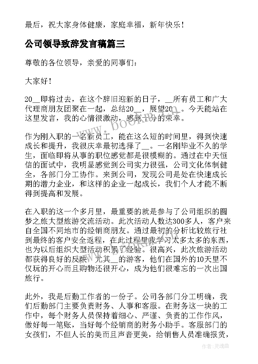 最新公司领导致辞发言稿(通用10篇)