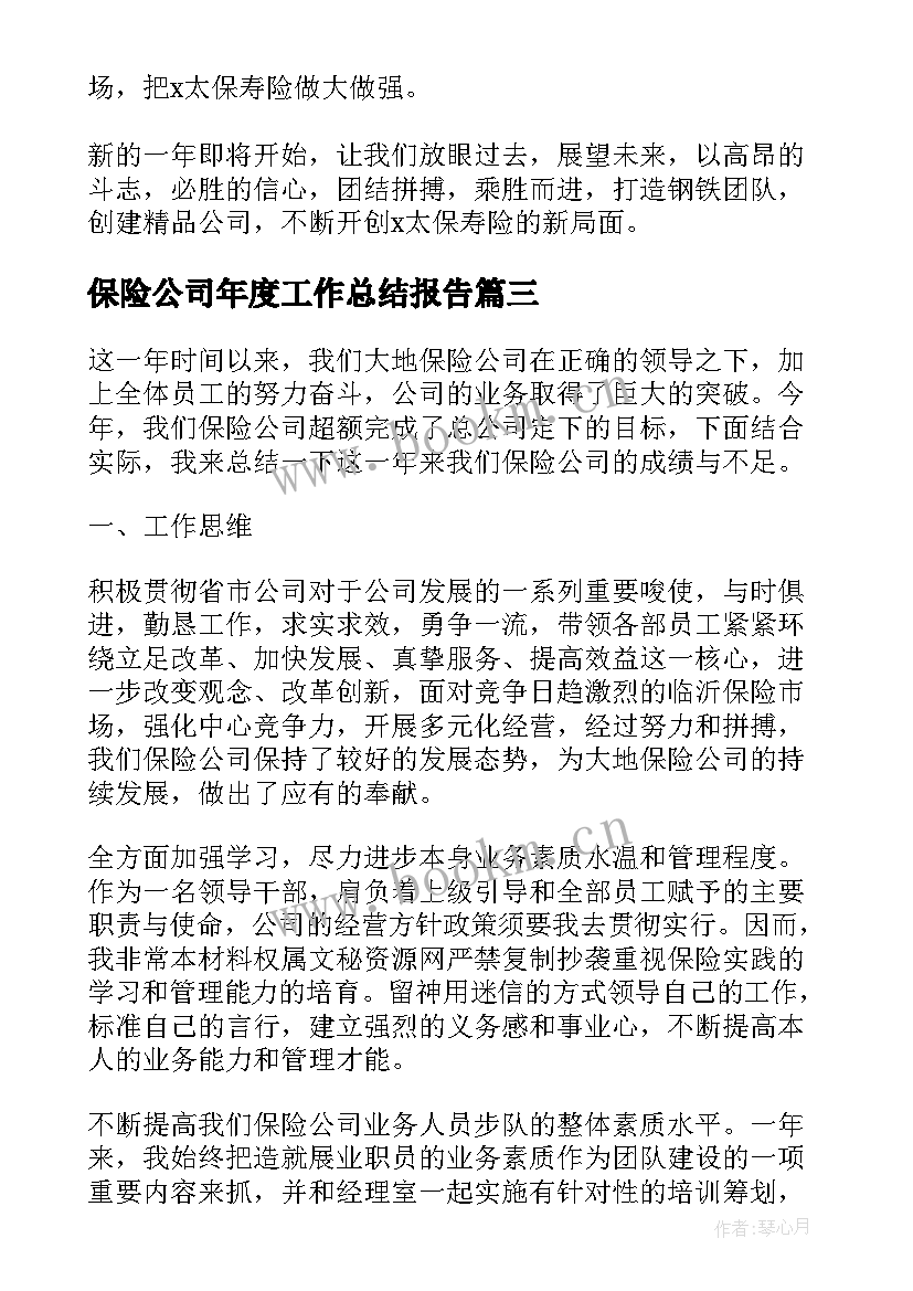 2023年保险公司年度工作总结报告(通用5篇)