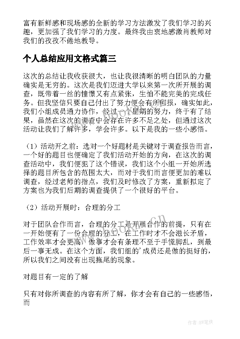 个人总结应用文格式(汇总5篇)