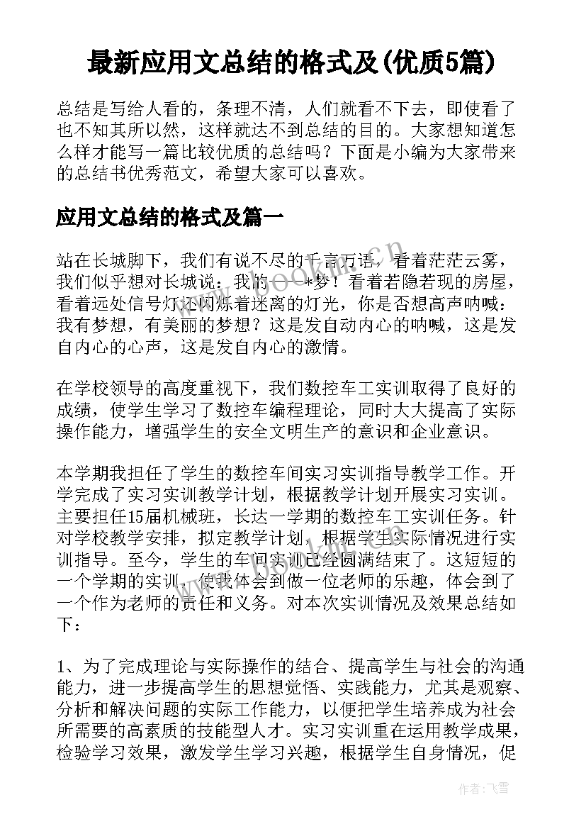 最新应用文总结的格式及(优质5篇)