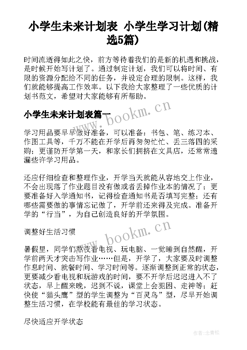 小学生未来计划表 小学生学习计划(精选5篇)