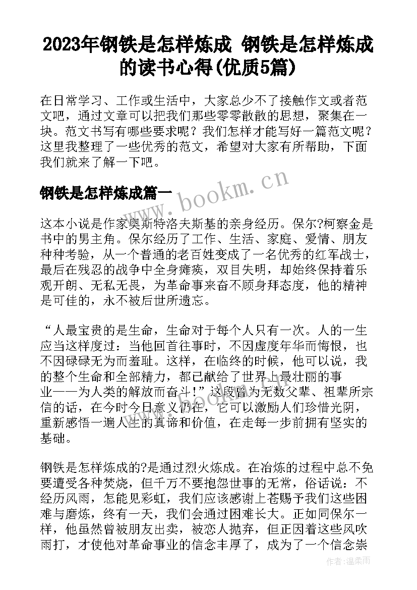 2023年钢铁是怎样炼成 钢铁是怎样炼成的读书心得(优质5篇)