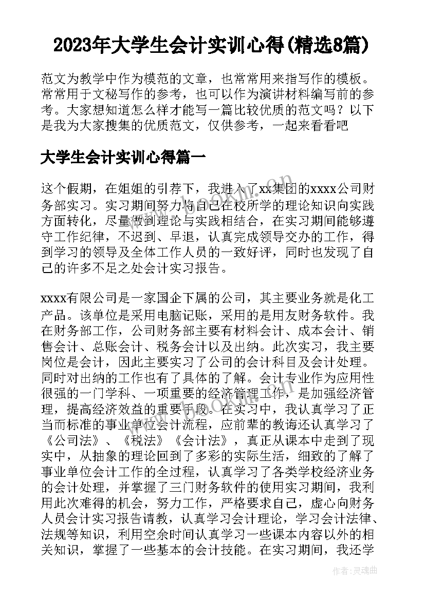 2023年大学生会计实训心得(精选8篇)