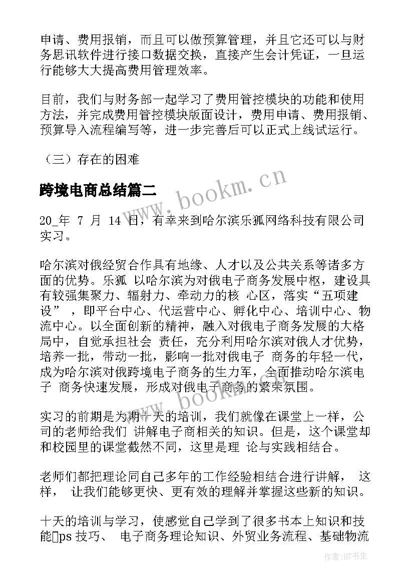 跨境电商总结 跨境电商的工作总结(模板5篇)