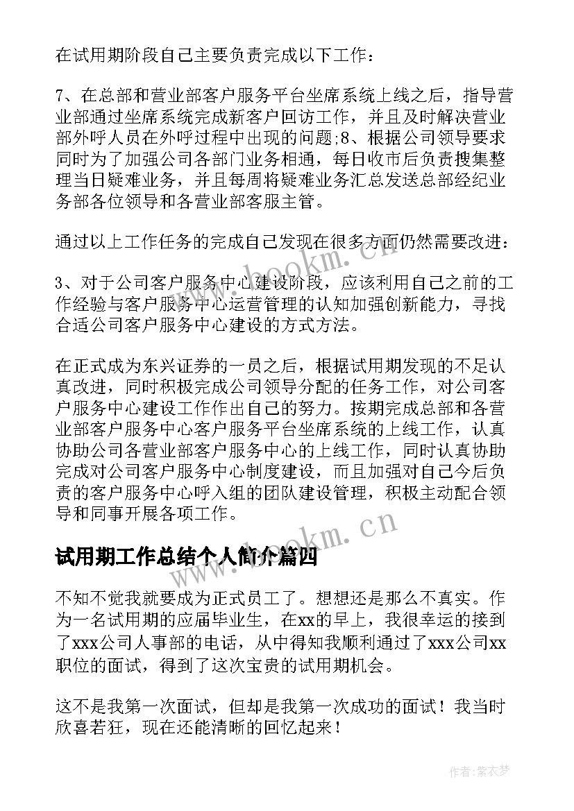 2023年试用期工作总结个人简介(大全8篇)