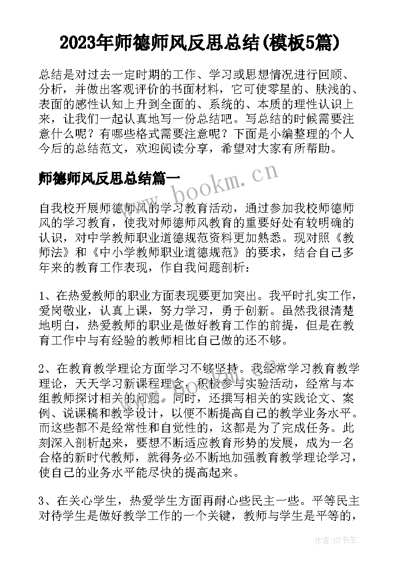 2023年师德师风反思总结(模板5篇)