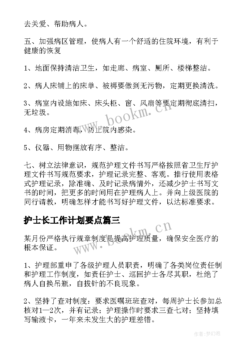 最新护士长工作计划要点(优秀6篇)