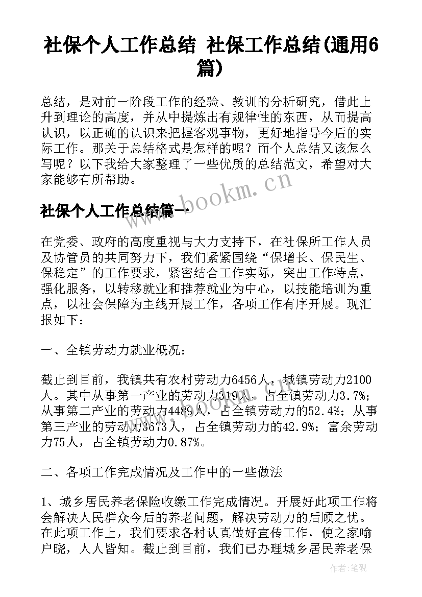 社保个人工作总结 社保工作总结(通用6篇)