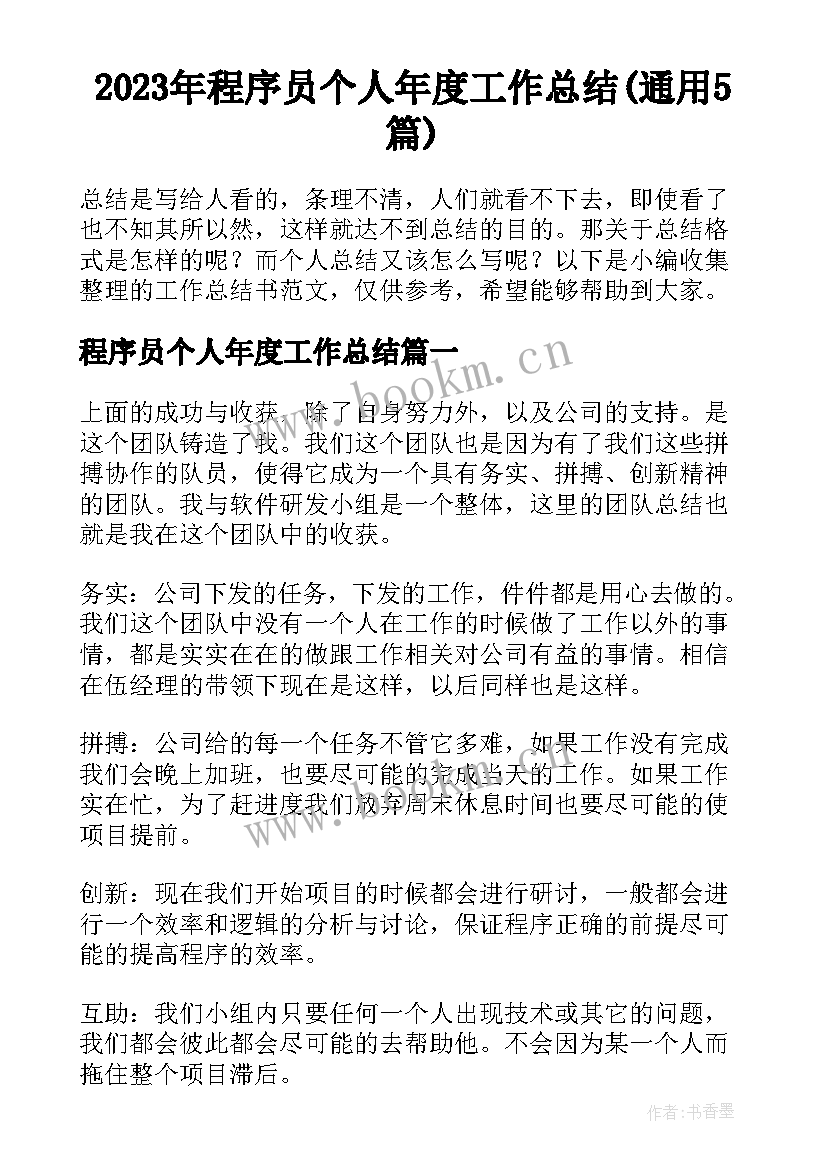 2023年程序员个人年度工作总结(通用5篇)