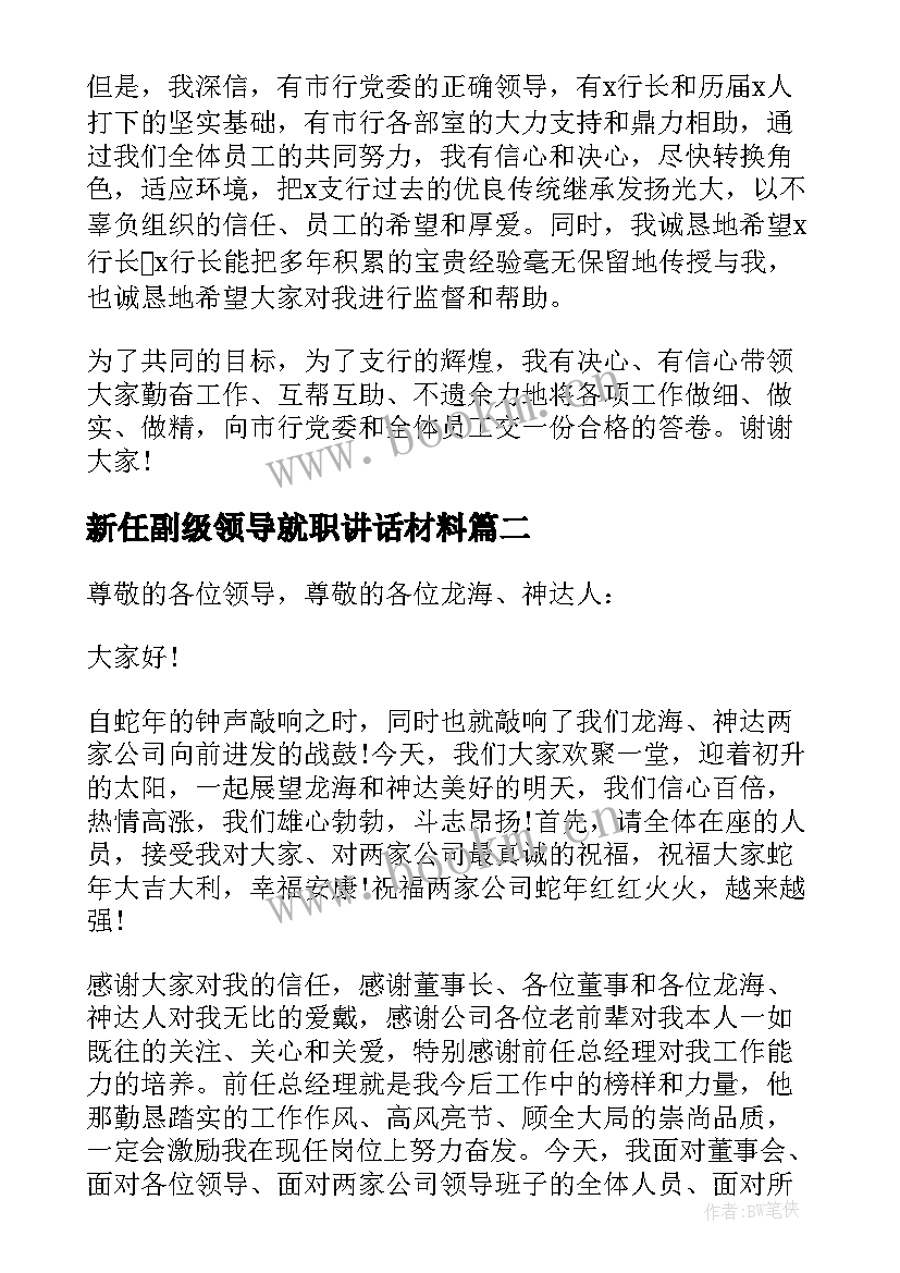 新任副级领导就职讲话材料 银行新任领导就职讲话(大全5篇)