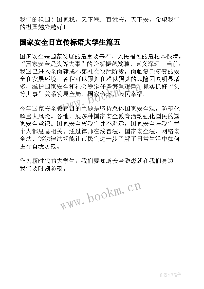 最新国家安全日宣传标语大学生 大学生全民国家安全教育日活动总结(优质5篇)