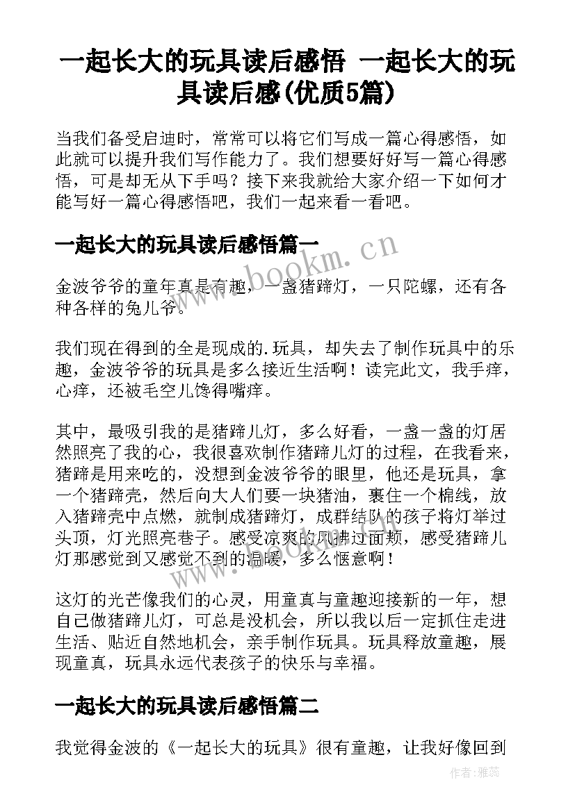 一起长大的玩具读后感悟 一起长大的玩具读后感(优质5篇)