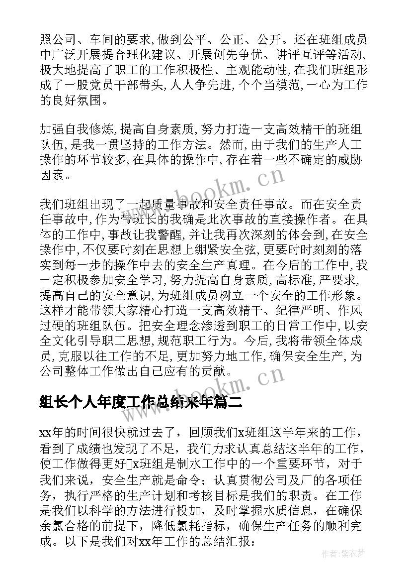 最新组长个人年度工作总结来年 班组长个人年度工作总结(大全5篇)