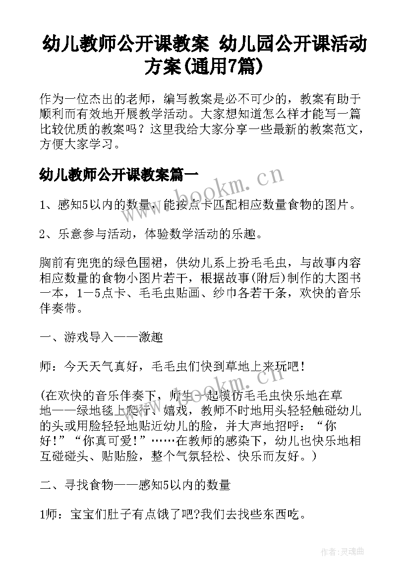 幼儿教师公开课教案 幼儿园公开课活动方案(通用7篇)