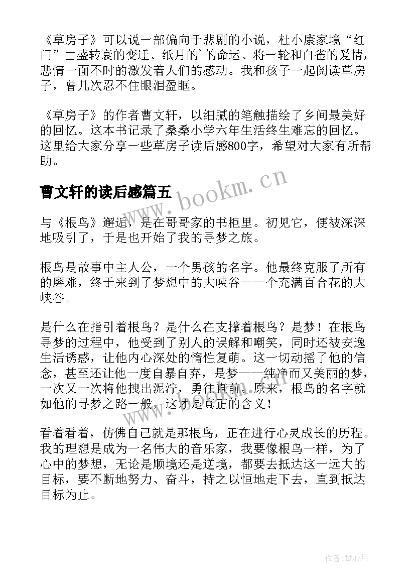 曹文轩的读后感 曹文轩根鸟读后感(优秀6篇)