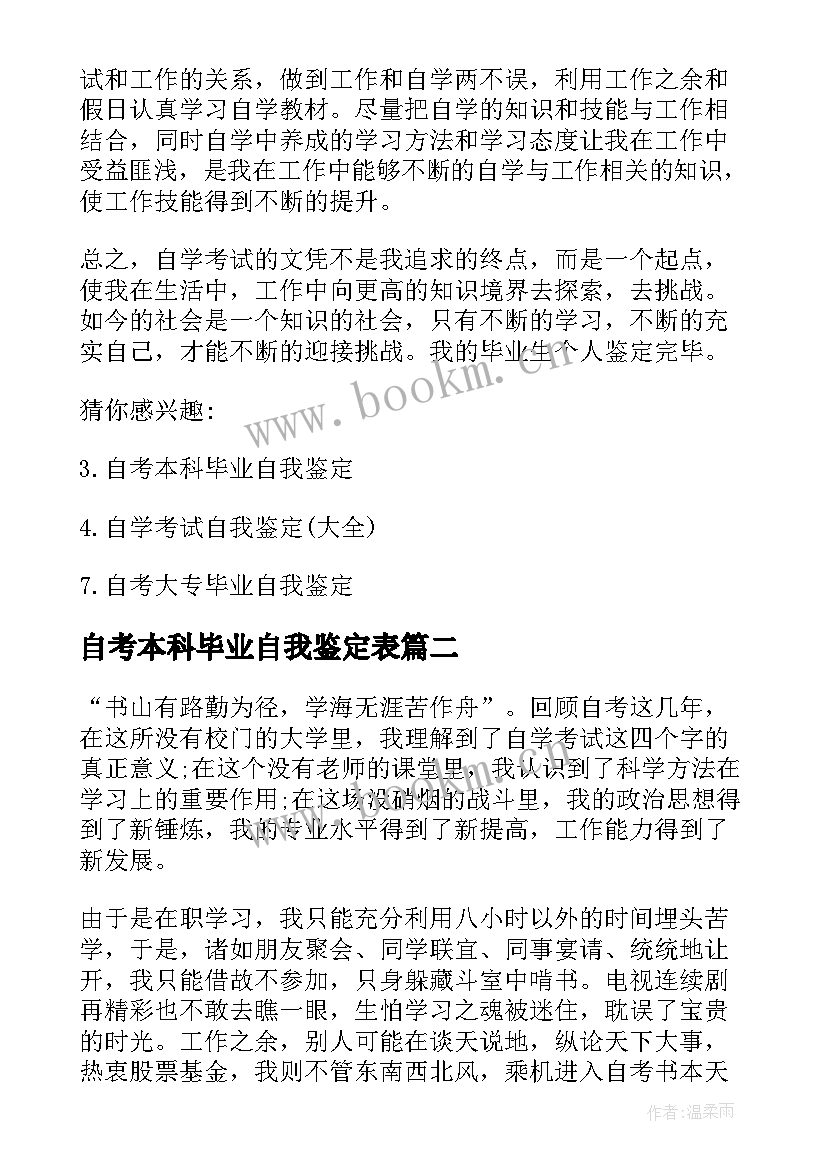 2023年自考本科毕业自我鉴定表(模板6篇)