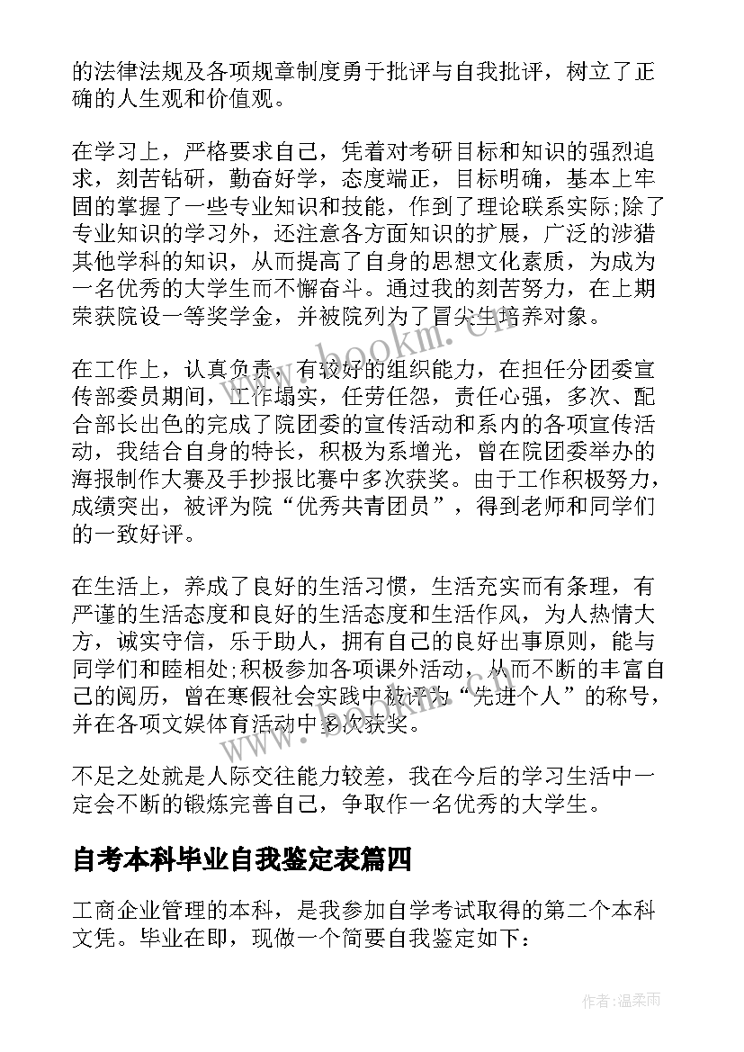 2023年自考本科毕业自我鉴定表(模板6篇)