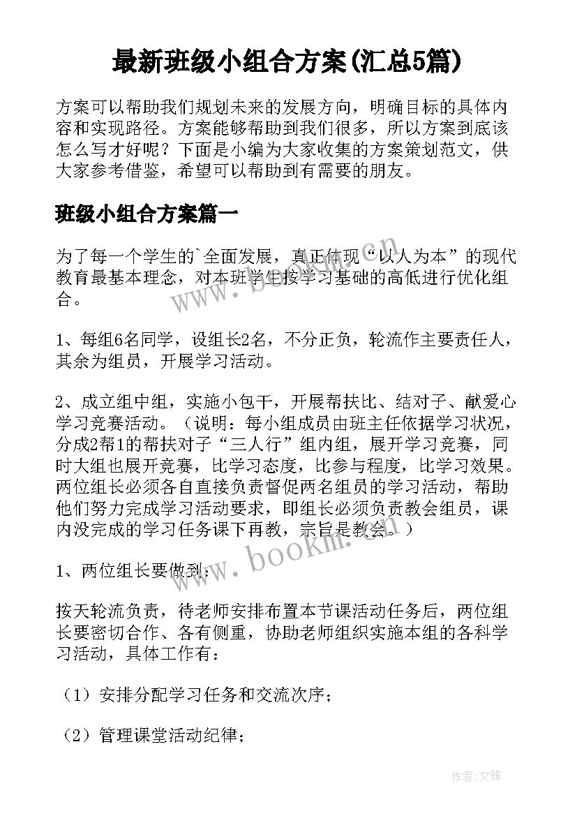 最新班级小组合方案(汇总5篇)